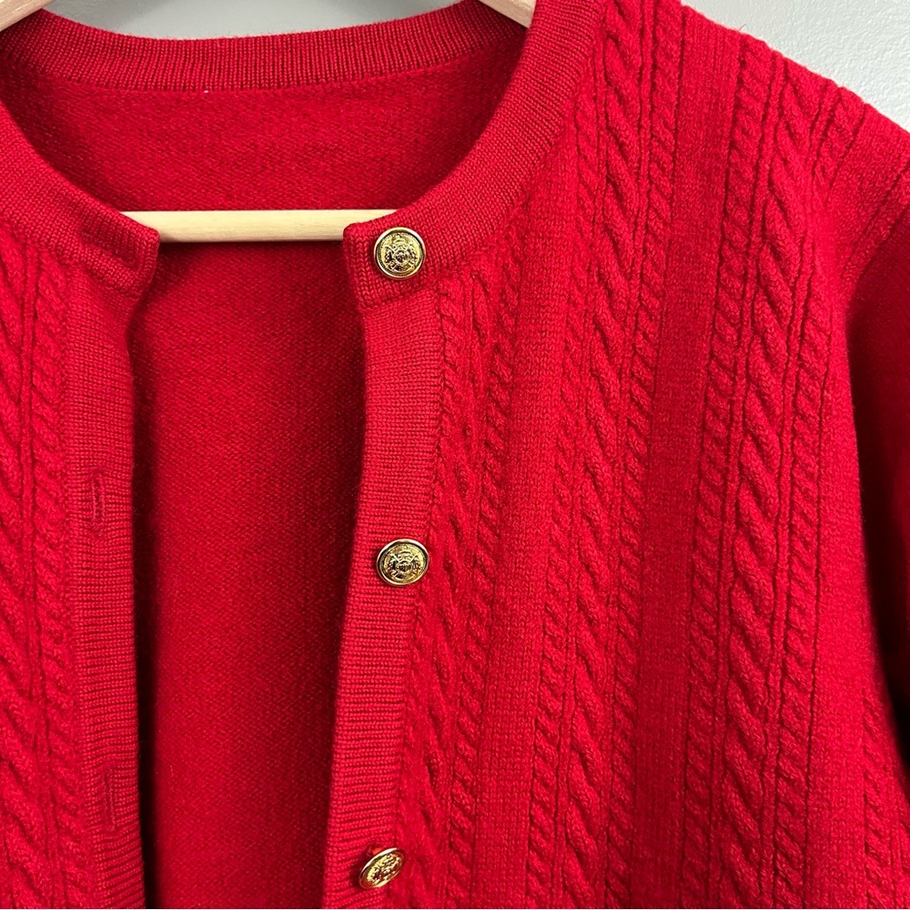 Talbots Red Button-Front Cable Cardigan - Picture 7 of 13